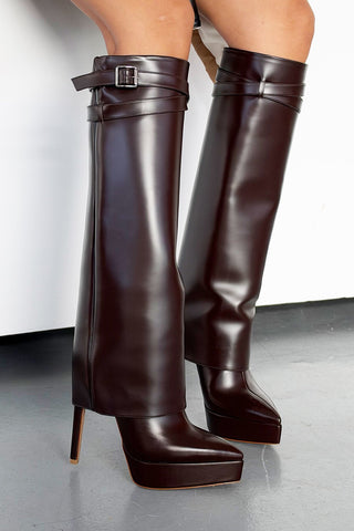 Roger Giydirmeli İnce Topuk 13 Cm Kahverengi Mat Platform