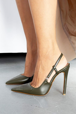 Waft Toka Detaylı İnce Topuk 12 Cm Haki Mat Stiletto