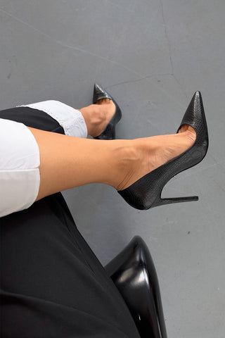 Fia İnce Topuk 12 Cm Siyah Kroko Kadın Stiletto