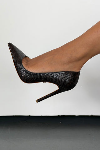 Fia İnce Topuk 12 Cm Kahverengi Kroko Kadın Stiletto