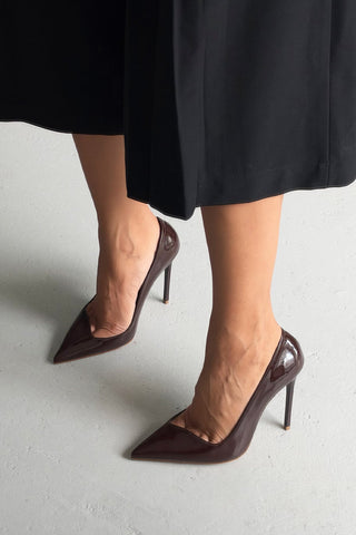 Jesse İnce Topuk 12 Cm Acı Kahve Rugan Kadın Stiletto