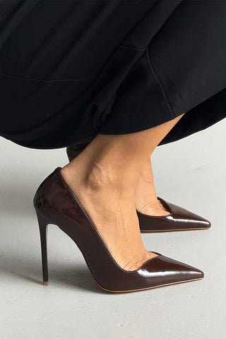 Jesse İnce Topuk 12 Cm Acı Kahve Rugan Kadın Stiletto