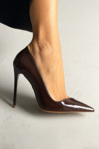 Jesse İnce Topuk 12 Cm Acı Kahve Rugan Kadın Stiletto
