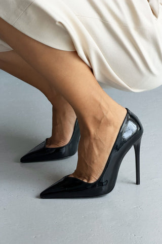 Jesse İnce Topuk 12 Cm Siyah Rugan Kadın Stiletto