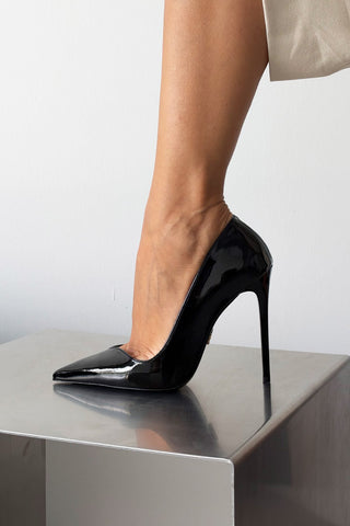 Jesse İnce Topuk 12 Cm Siyah Rugan Kadın Stiletto