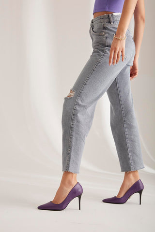 Urbane İnce Topuk 8 Cm Mor Mat Stiletto