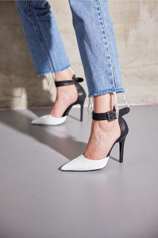 153 02 Walk İnce Topuk 10 Cm Siyah Beyaz Stiletto