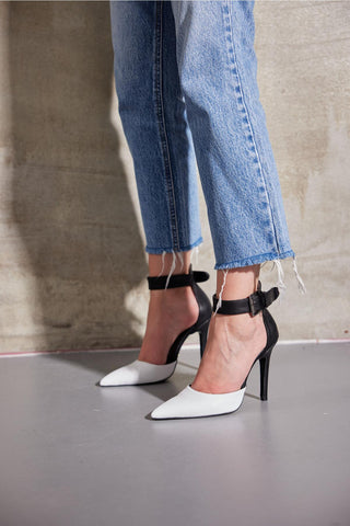 153 02 Walk İnce Topuk 10 Cm Siyah Beyaz Stiletto