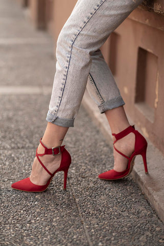 Pansy İnce Topuk 10 Cm Kırmızı Süet Stiletto