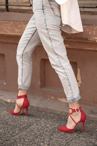 Pansy İnce Topuk 10 Cm Kırmızı Süet Stiletto