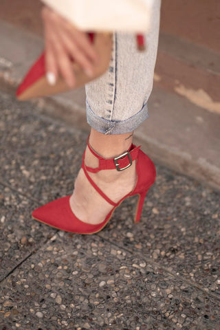 Pansy İnce Topuk 10 Cm Kırmızı Süet Stiletto