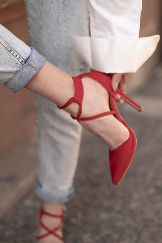 Pansy İnce Topuk 10 Cm Kırmızı Süet Stiletto