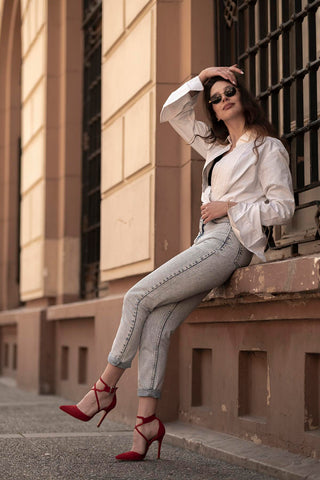 Pansy İnce Topuk 10 Cm Kırmızı Süet Stiletto