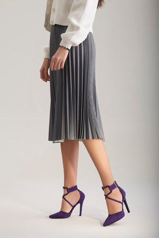 Pansy İnce Topuk 10 Cm Mor Süet Stiletto