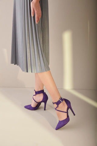 Pansy İnce Topuk 10 Cm Mor Süet Stiletto