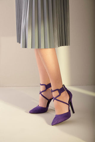 Pansy İnce Topuk 10 Cm Mor Süet Stiletto