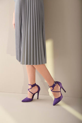 Pansy İnce Topuk 10 Cm Mor Süet Stiletto