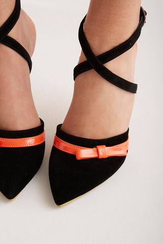 Graceful Kurdela Detaylı İnce Topuk 10 Cm Turuncu Siyah Stiletto