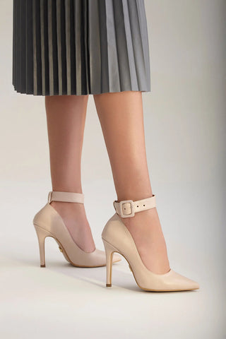 Obsidian Bilekten Bantlı İnce Topuk 10 Cm Nude Mat Stiletto