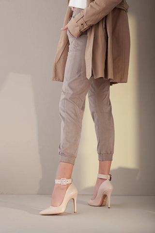 Obsidian Bilekten Bantlı İnce Topuk 10 Cm Nude Mat Stiletto