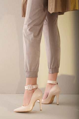 Obsidian Bilekten Bantlı İnce Topuk 10 Cm Nude Mat Stiletto