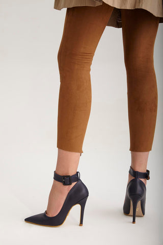 Obsidian Bilekten Bantlı İnce Topuk 10 Cm Lacivert Mat Stiletto
