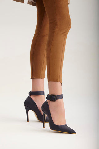 Obsidian Bilekten Bantlı İnce Topuk 10 Cm Lacivert Mat Stiletto