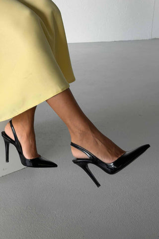 Monica İnce Topuk 10 Cm Siyah Rugan Stiletto