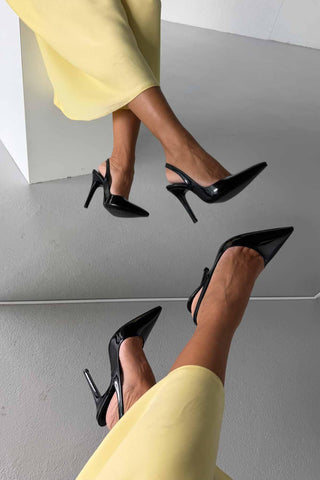 Monica İnce Topuk 10 Cm Siyah Rugan Stiletto