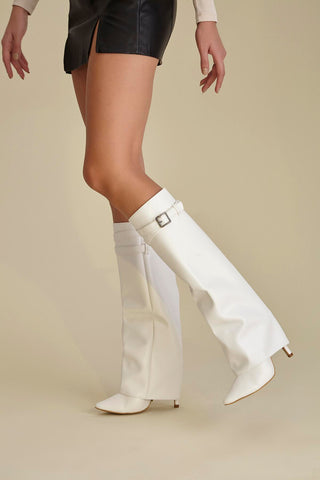 Love Giydirmeli İnce Topuk 10 Cm Beyaz Mat Çizme