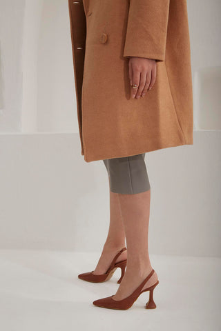 Lydian Kalın Topuk 8 Cm Taba Mat Stiletto