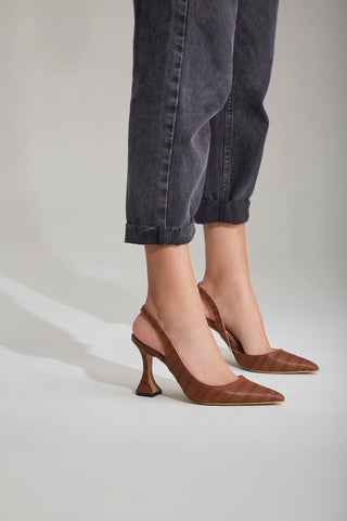 Lydian Kalın Topuk 8 Cm Taba Kroko Stiletto