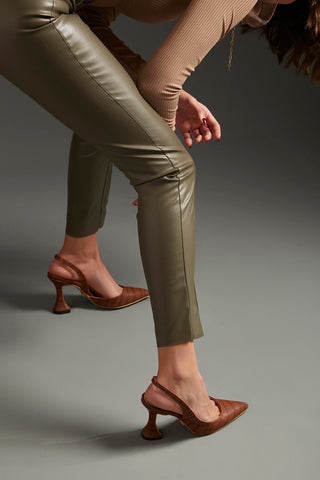 Lydian Kalın Topuk 8 Cm Taba Kroko Stiletto