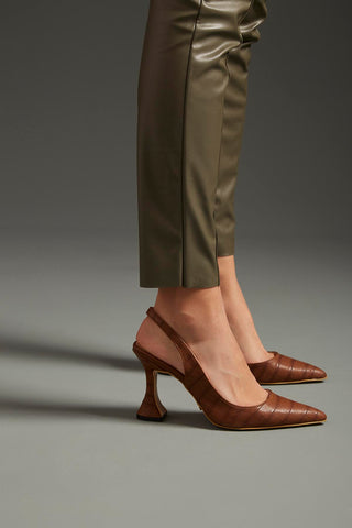 Lydian Kalın Topuk 8 Cm Taba Kroko Stiletto
