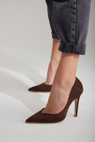 Sensual İnce Topuk 10 Cm Kahverengi Süet Stiletto