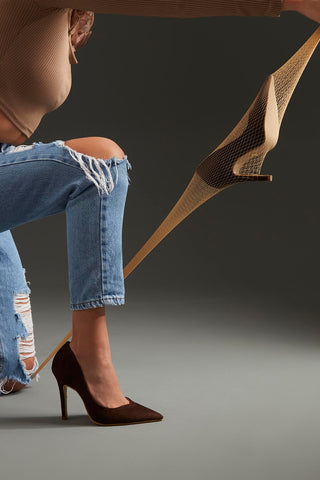 Sensual İnce Topuk 10 Cm Kahverengi Süet Stiletto