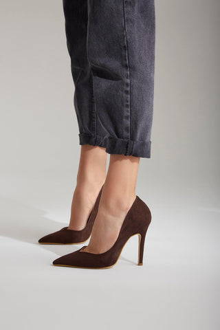 Sensual İnce Topuk 10 Cm Kahverengi Süet Stiletto