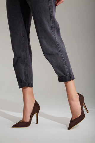 Sensual İnce Topuk 10 Cm Kahverengi Süet Stiletto