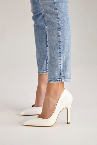 Sensual İnce Topuk 10 Cm Beyaz Rugan Stiletto
