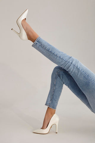 Sensual İnce Topuk 10 Cm Beyaz Rugan Stiletto