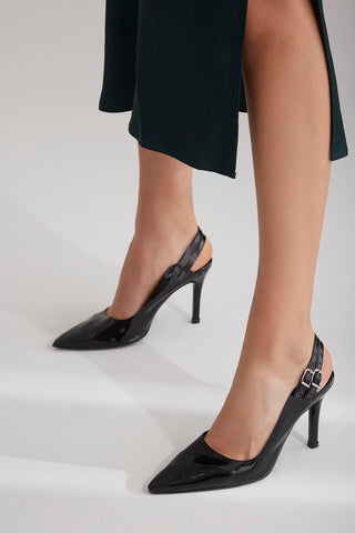 Filmy İnce Topuk 10 Cm Siyah Rugan Stiletto