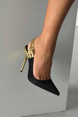 Filmy İnce Topuk 10 Cm Siyah Gold Stiletto