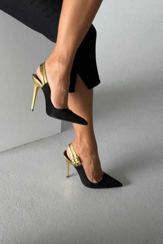 Filmy İnce Topuk 10 Cm Siyah Gold Stiletto