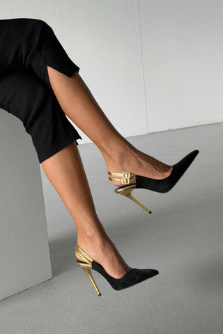 Filmy İnce Topuk 10 Cm Siyah Gold Stiletto