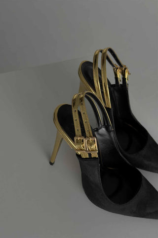 Filmy İnce Topuk 10 Cm Siyah Gold Stiletto