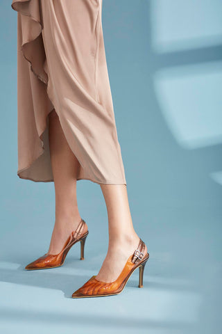 Filmy İnce Topuk 10 Cm Şeffaf Taba Stiletto