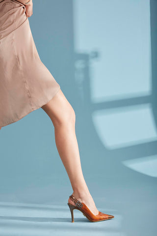 Filmy İnce Topuk 10 Cm Şeffaf Taba Stiletto