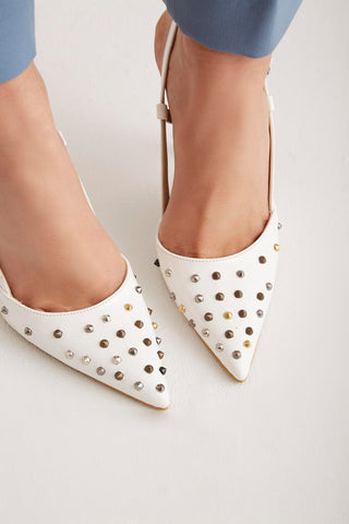 Brigid Trok Detaylı İnce Topuk 10 Cm Beyaz Stiletto