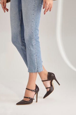Feronia İnce Topuk 10 Cm Kahverengi Mat Stiletto