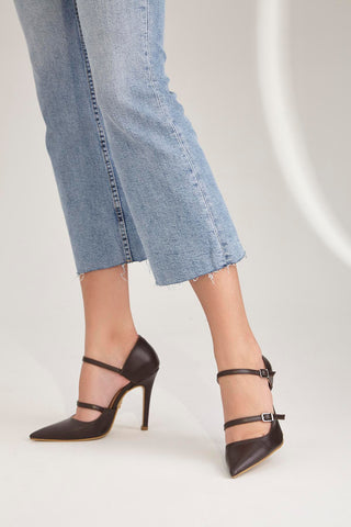Feronia İnce Topuk 10 Cm Kahverengi Mat Stiletto